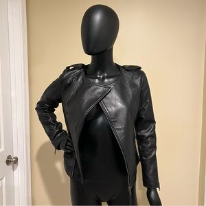 Genuine sheepskin leather jacket coat trench biker slim crop jacket motorcycle